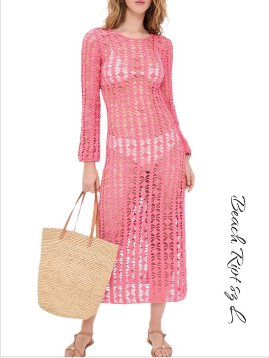 Beach Riot Other - Beach Riot Ariana Crochet Maxi Dress Hot Coral L NWT Cover Up Knit